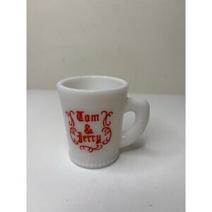 Vintage Tom & Jerry Mugs Milk Glass Hobnail Rimmed Red Script ONE ONLY MCM